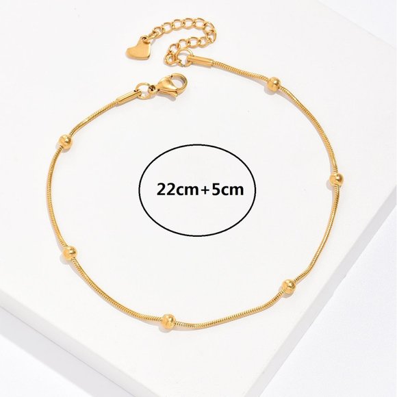 3/$35 Beaded Ball Heart Anklet Chain Ankle Bracelet Gold Stainless Steel - Picture 5 of 7
